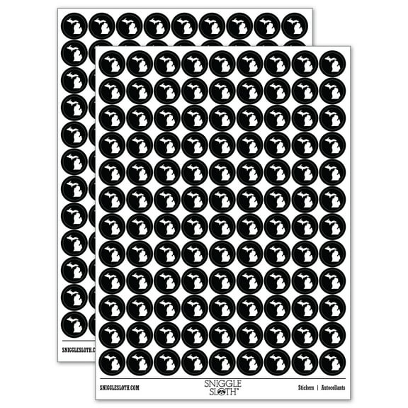 Michigan State Silhouette 200 Round Stickers - Black - Gloss Finish - 0.50" Size