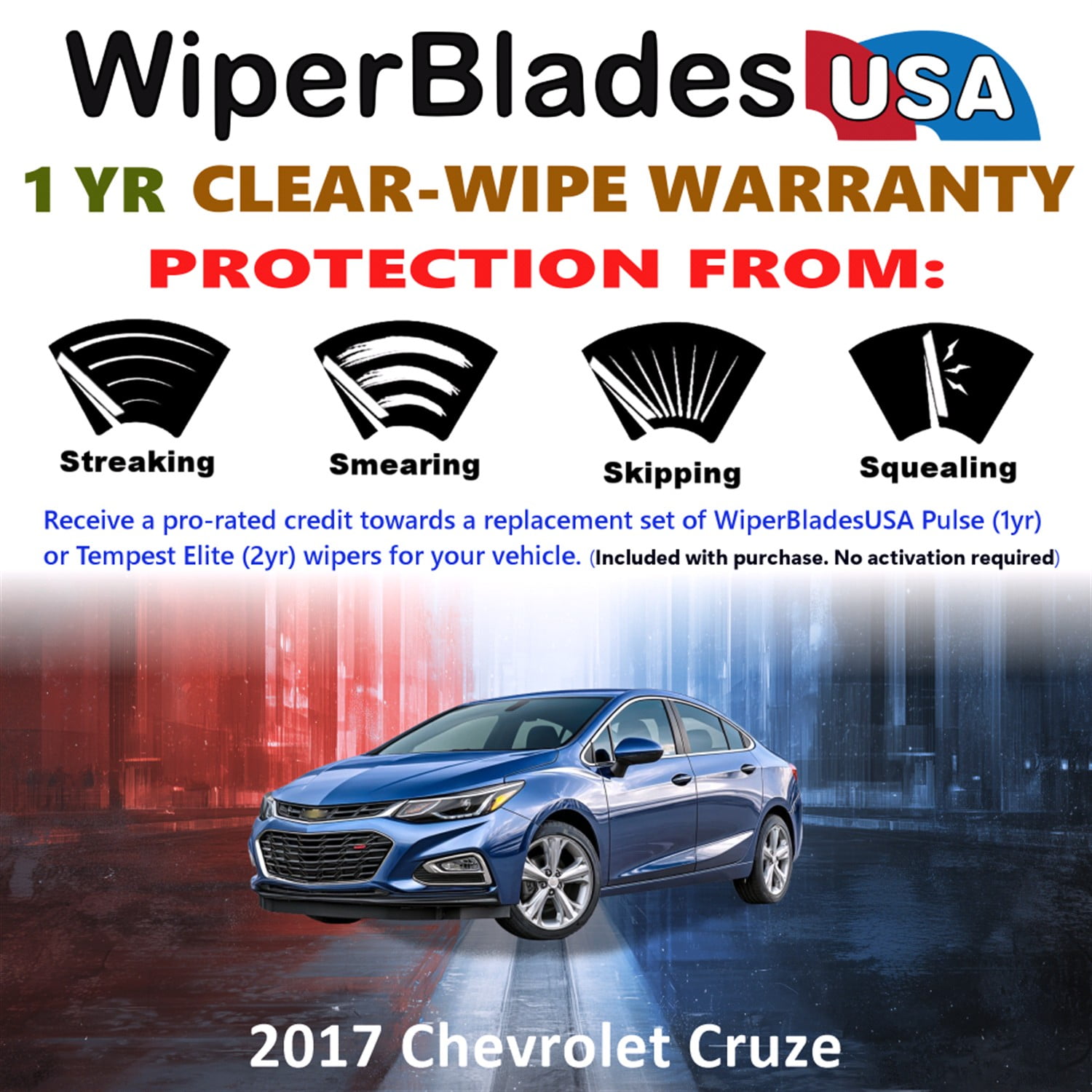 2017 Chevrolet Cruze Beam Wiper Blades Wipers w/1yr Warranty (Set of 2) (WiperBladesUSA)
