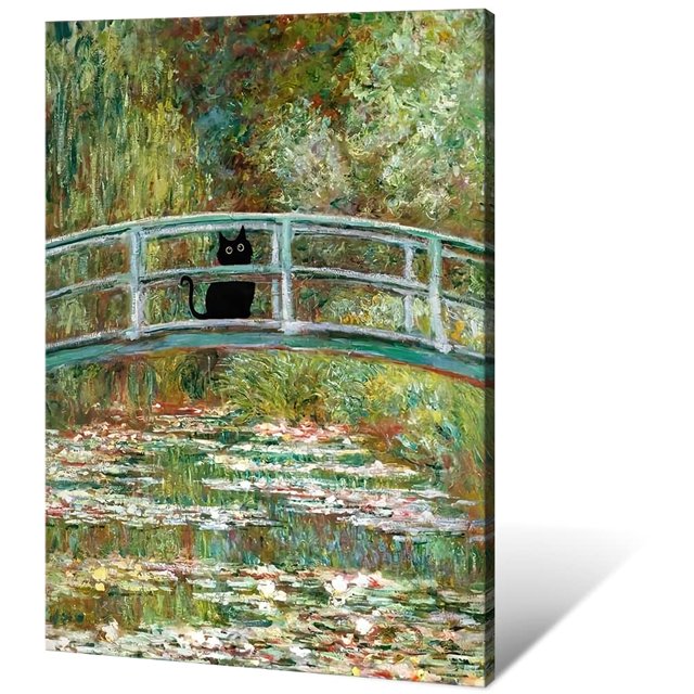 Lienzo vintage de Monet para pared, famosas pinturas al óleo, Monets, lirios de agua, póster de gato negro, estampado floral de gato divertido, galería abstracta de granja, decoración estética de la h