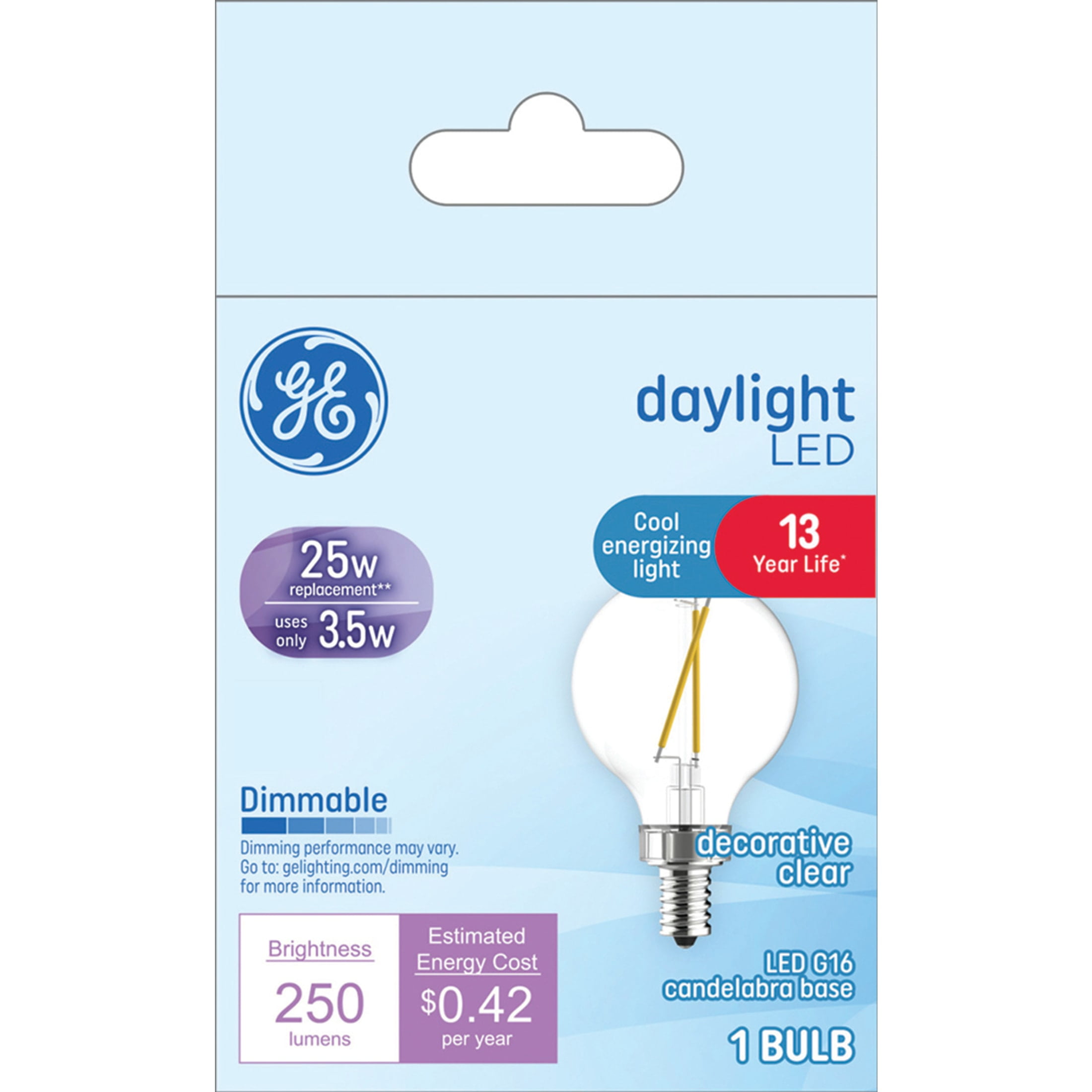 (3 pack) GE LED Light Bulb, 25 Watt, Daylight, G16.5 Globe Bulb, Small Base
