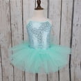 thumbnail image 2 of TiaoBug Kids Girls Shiny Sequins Spaghetti Straps Criss Cross Back Ballet Dance Leotard Ballerina Tutu Dress Turquoise 11-12, 2 of 7