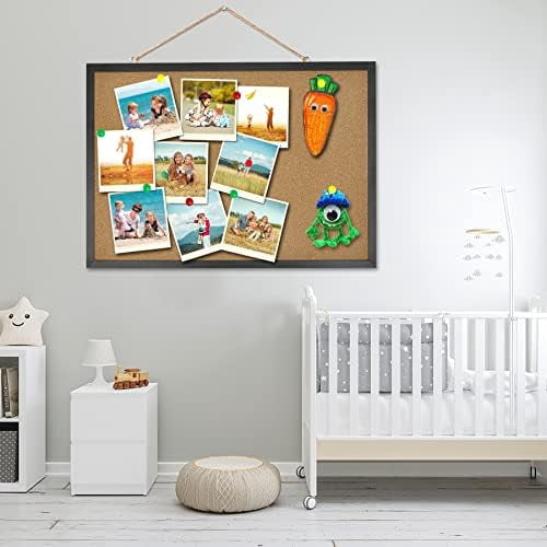 Jointown Cork Board Bulletin Board 23 x 15.7Inches with Rectangle Black Frame Hanging Pin for Walls Office Message Board or Vision Board Decoration