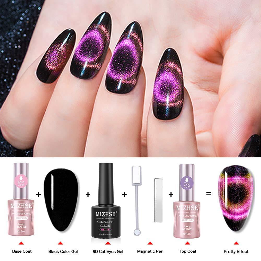 MIZHSE 9D Cat Eye Gel Nail Polish Fashion Chameleon Magnetic Gel 10ml Soak  Off UV LED with 2 Magnet Stick Gel Nail Polish Set 6pcs - Walmart.com