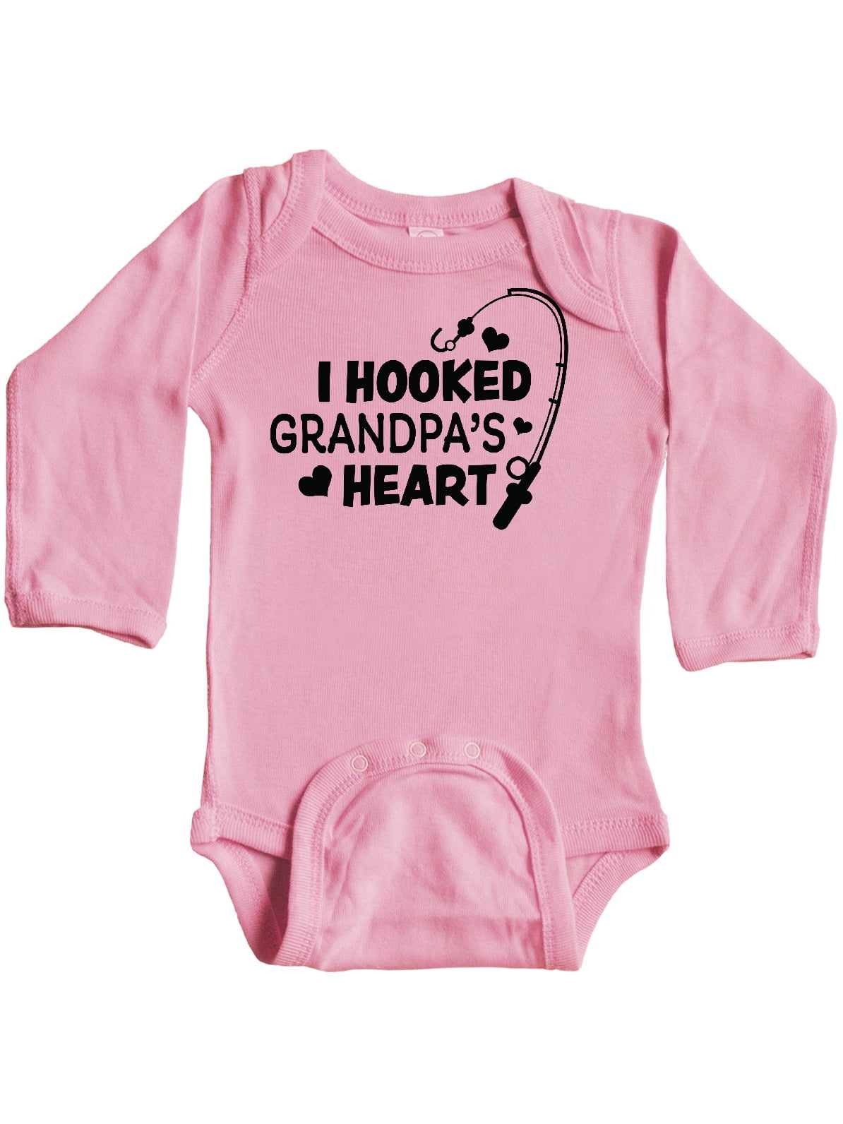 inktastic I Hooked Grampas Heart with Fishing Rod Long Sleeve Creeper