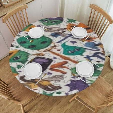 HAOXIT Round Tablecloth Continuous Pattern with Themed Items and Circle Table Cloth Cover for Dining Room Kitchen Decoration 38-42