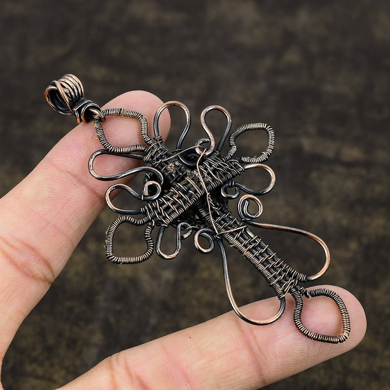 Natural Labradorite Gemstone Handmade Copper Wire Wrap Cross