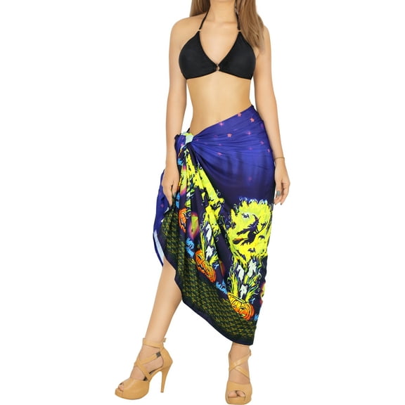 LA LEELA Women's Sarong Bikini Wrap Bathing suit Halloween Costumes Skirt Beach Wraps Swimsuit Coverups for Women Swimwear One Size Pumpkin, Witch Blue