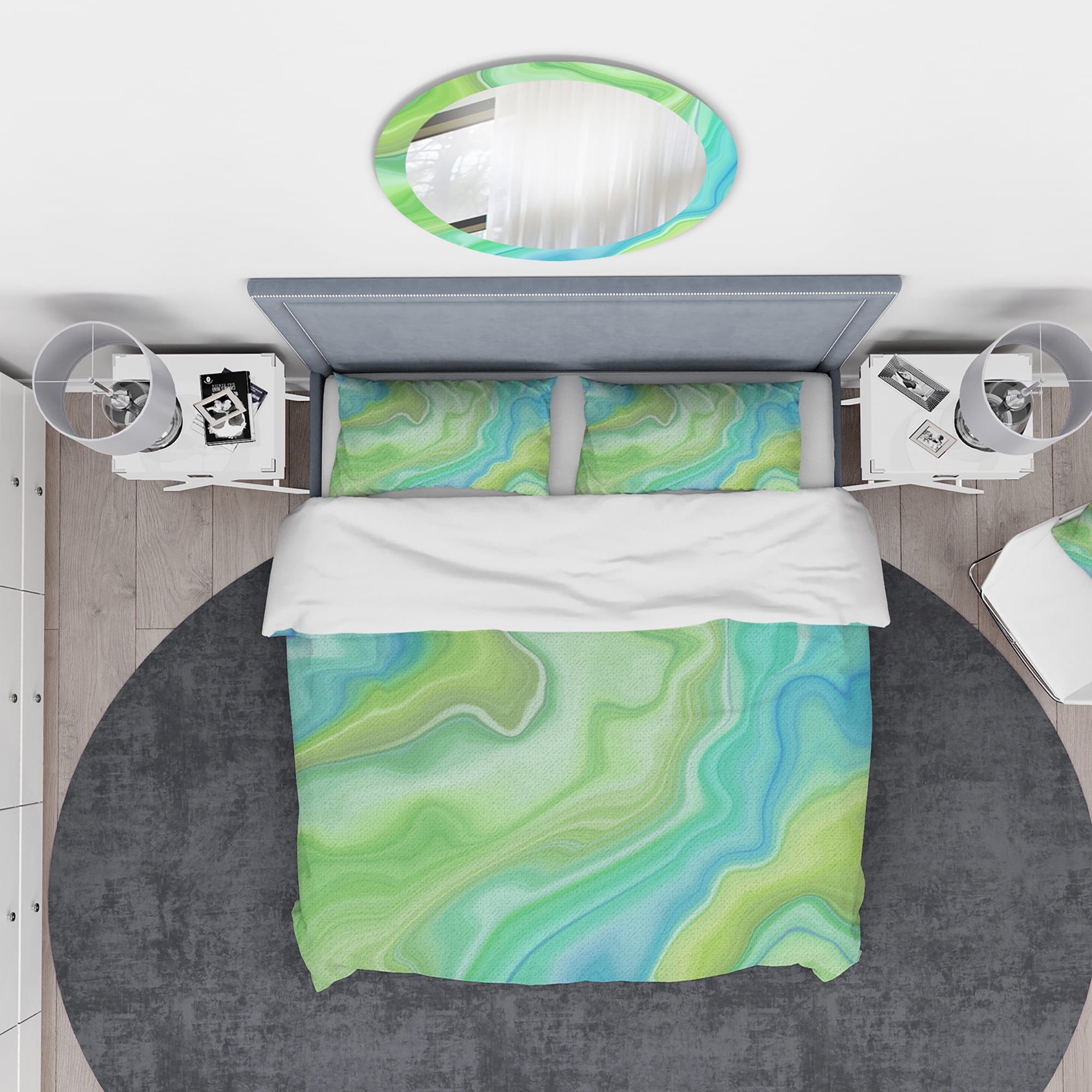 Designart 'Marbled Colours in Shades of Green and Blue' Modern & Contemporary Duvet Cover Set