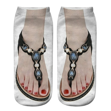 

Baycosin 3D Pattern Sandals Print Socks Running Socks Women Personality Low Ankle