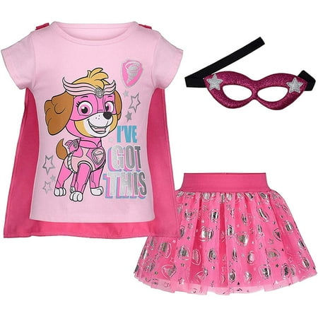 

Paw Patrol Skye Toddler Girls 4 Piece Costume Set: T-Shirt Skirt Mask Cape Tulle Tutu Pink 2T