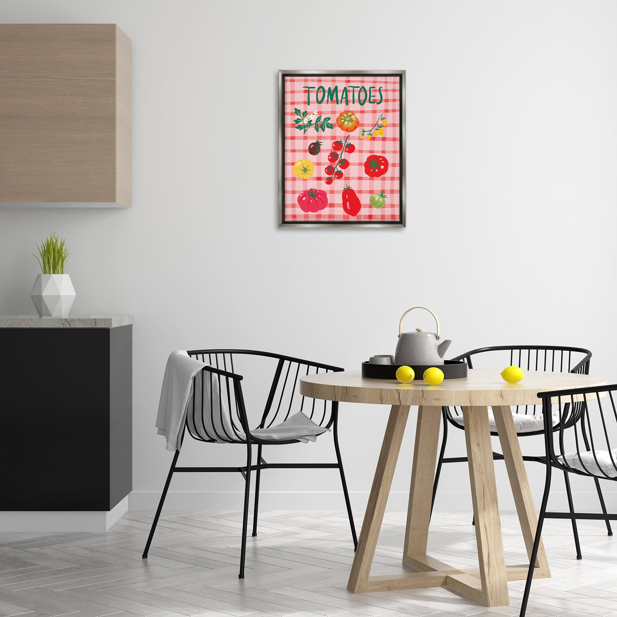 Stupell Industries Various Tomatoes on Plaid Food & Beverage Painting Gray Floater Framed Canvas Art Print Wall Art, 17 x 21