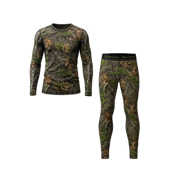 Mossy Oak Men's Base Layer Set, Thermal Top & Bottom for Hunting, Obsession Camo, Sizes S-XXL