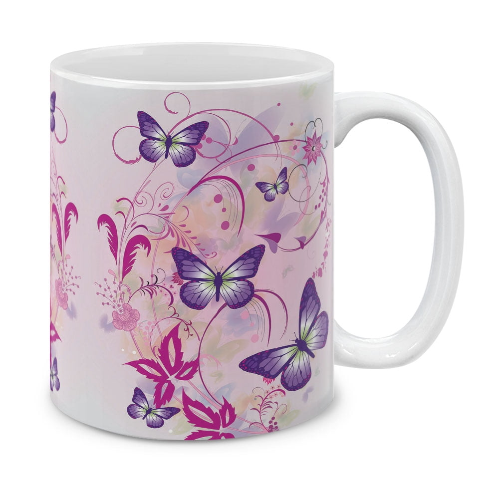 MUGBREW 11 Oz Ceramic Tea Cup Coffee Mug, Purple Butterfly Pink Vines -  Walmart.com