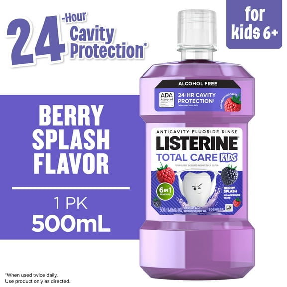 Listerine Total Care Kids Anticavity Alcohol-Free Mouthwash, Berry Splash, 500 mL