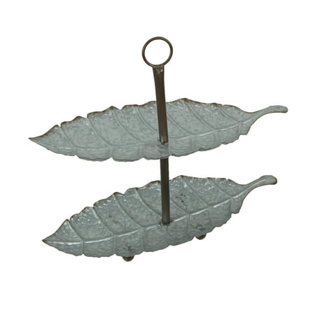 

Special T Imports Galvanized Zinc Finish Leaf-Shaped 2 Tier Serving Tray Farmhouse Decor