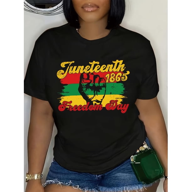 Juneteenth, Freedom Day 186, Black History, African American Print Crew Neck T-shirt, Four seasons casual short-sleeved round neck T-shirt, Women'S Clothing