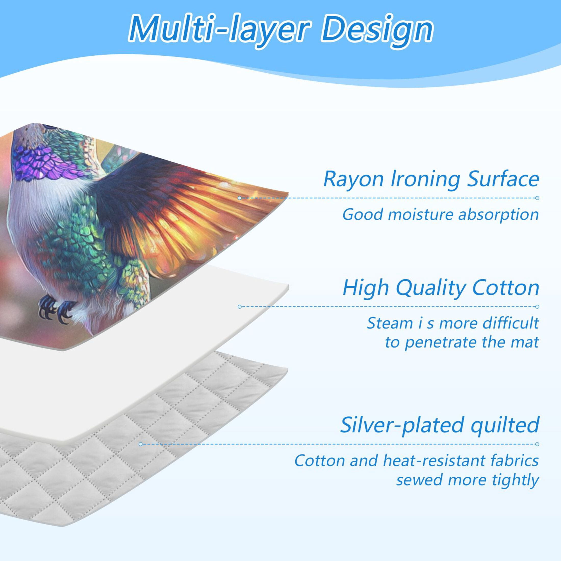 Hummingbird and Flowers Ironing Mat Blanket Portable Travel Ironing Pad Heat Resistant Pad 47.2" x 27.6”