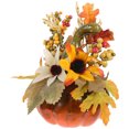 thumbnail image 1 of FELTECHELECTR 1 pieza de girasol artificial para Halloween, hoja de arce, decoración de calabaza para fotografía, accesorios decorativos para el hogar otoñal (QJ703 girasol verde curvo, melón), 1 of 5