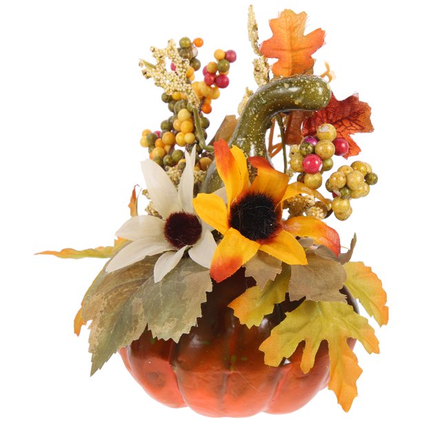 1 pieza de decoración artificial de Halloween con forma de girasol, hoja de arce, calabaza, fotografía, accesorios decorativos para el hogar en otoño (QJ703 Girasol Verde Melón Curvo)