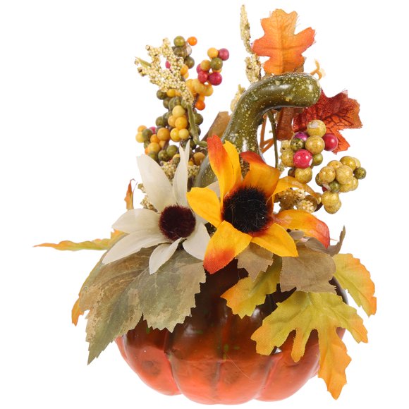 1 pieza de decoración artificial de Halloween con forma de girasol, hoja de arce, calabaza, fotografía, accesorios decorativos para el hogar en otoño (QJ703 Girasol Verde Melón Curvo)