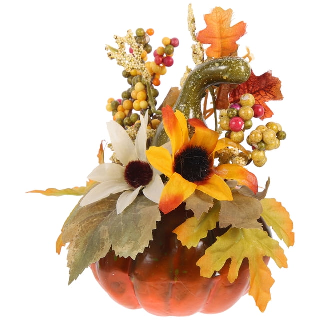 FELTECHELECTR 1 pieza de girasol artificial para Halloween, hoja de arce, decoración de calabaza para fotografía, accesorios decorativos para el hogar otoñal (QJ703 girasol verde curvo, melón)
