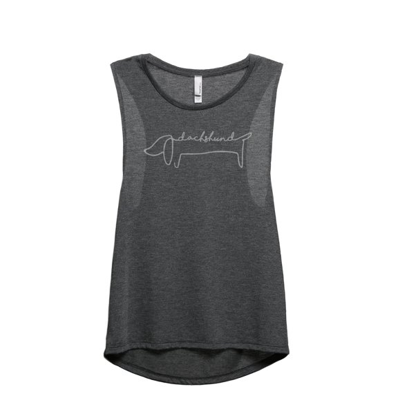 Dachshund Line Art Women's Fashion Sleeveless Muscle Workout Yoga Tank Top Charcoal Grey X-Large