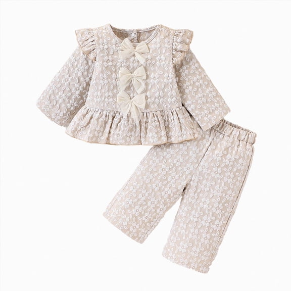 yboeqw Toddler Girl Outfit Set Fall Ruffle Long Sleeve Crewneck T-Shirt Casual Pant Girls 2Pcs Clothes,Size 6-12 Months