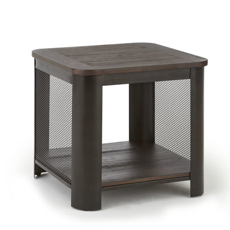 CoSoTower Rustic Wire-Brushed End Table Set - Urban Suburban Style - Wire Mesh, Industrial Wheels, Rustic Wood Effect