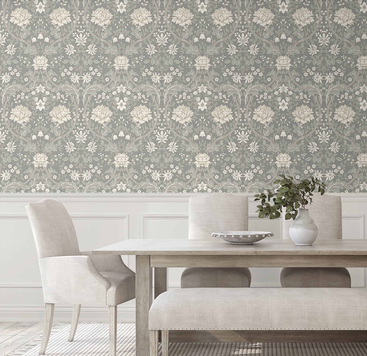 NextWall  Honeysuckle Trail Peel and Stick Wallpaper 20.9 in. W x 18 ft. L - Daydream Grey