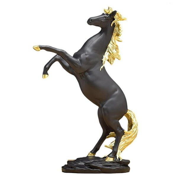 Estatua de caballo Galopando Bewildely decoración de oficina hogar Oro negro