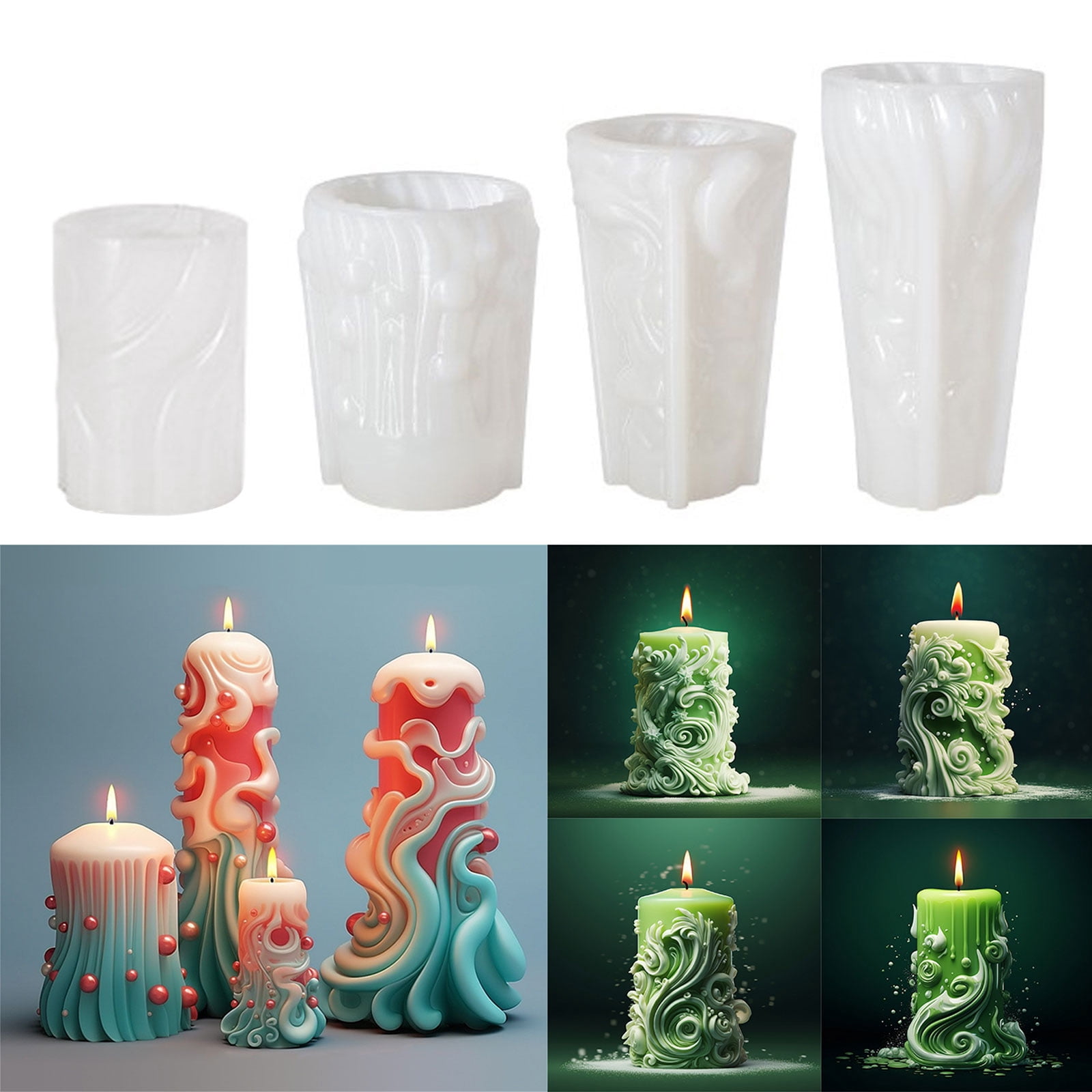 lixuesong Carved Cylinder Candle Mold for Candle Gypsum Ornaments Christmas Home Decor, Epoxy Resin Casting Silicone Mold