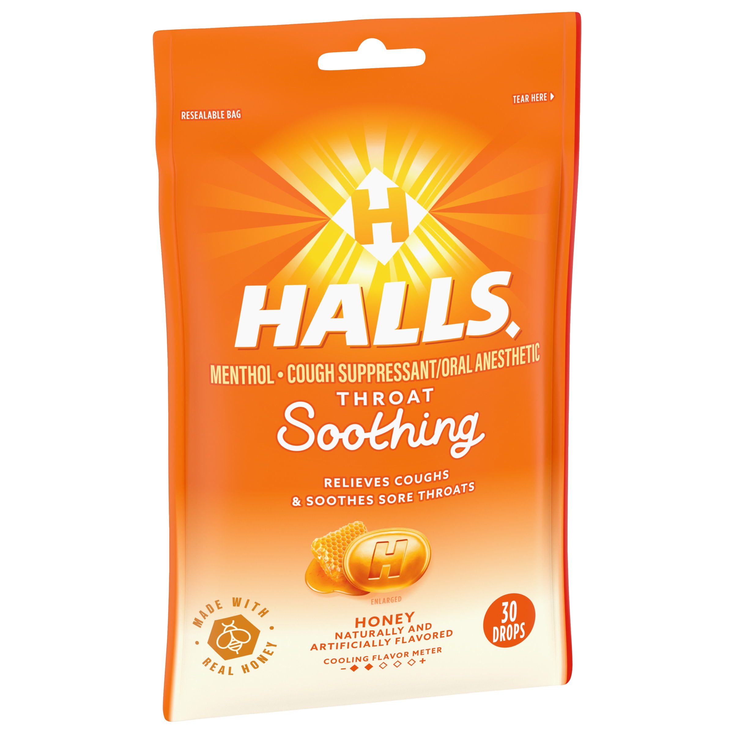 (2 pack) HALLS Throat Soothing Honey Cough Drops, 30 Drops