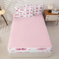 thumbnail image 4 of Manfei Cute Bow Cherry Blossom Zipper Twin Comforter Sets with Fitted Sheet and 2 Pillowcases,3D Cartoon Bowknot Print Zipper Bedding Set,Pink Reversible,4pcs, 4 of 7