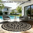 thumbnail image 4 of 5*5ft Round Outdoor Rug Circle Outside Area Rug Boho Reversible Patio Rug Plactic Straw Rug for Patios,Deck,Picnic,Beach,Trailer,Camping,Black&Beige, 4 of 10