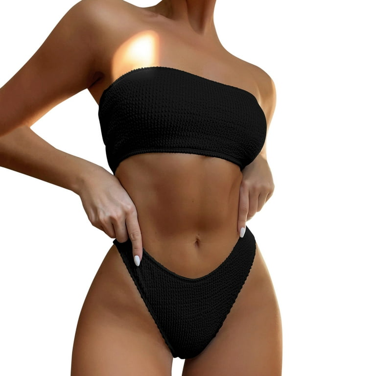 Aayomet Swimwear Flat-chested Push-Up Bikini Brazilian Beachwear Set Women  Swimsuit Board Shorts Women's Swimwear with Top,Black M