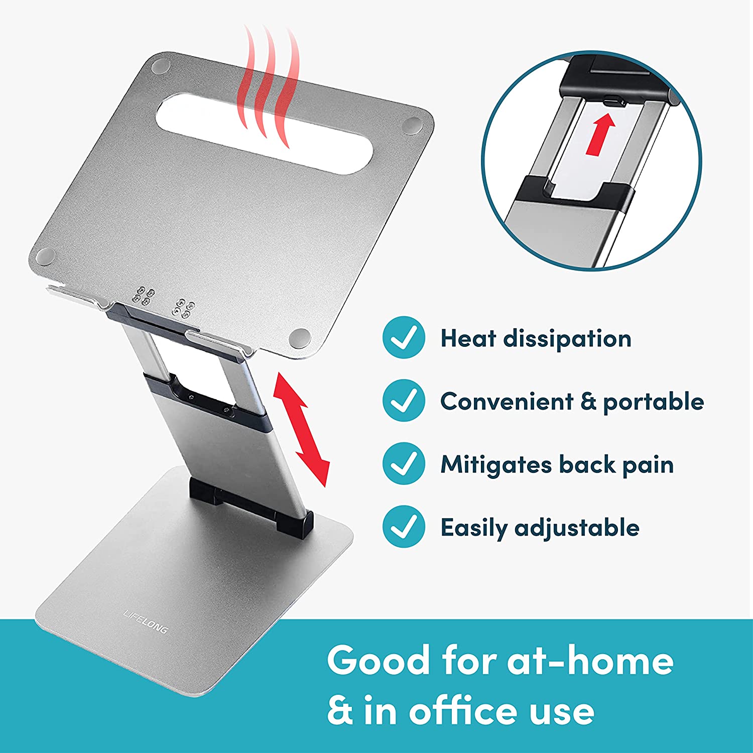 Silver Adjustable Laptop Stand for Desk+Ergonomic Sit to Stand, 2.1"-13.8" Height, 22lbs Capacity, Compatible with MacBook 11-17" Laptops & Tablets
