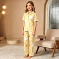 thumbnail image 2 of HAYIMI Kids Halloween Girls Spring Autumn Button Short Sleeve Lapel Blouse Tops Long Pants Pajama Set Casual Homewear, 3-4 Years, 2 of 4