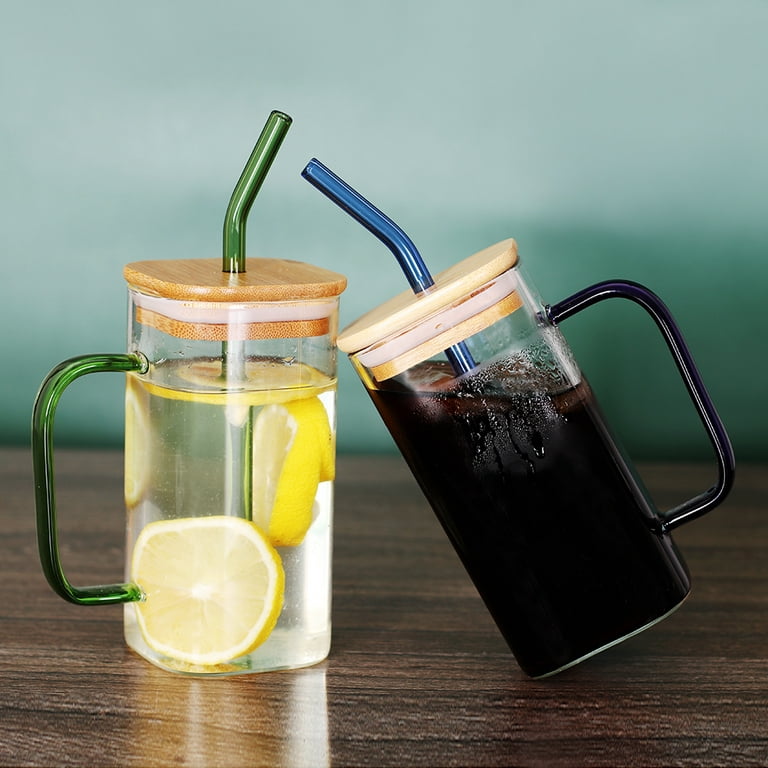 Smiths Mason Jars 16oz/473ml 4 Pack Iced Coffee Cups with Lids and Straws and Handles - Boba Straws Reusable Glass, Good for Milkshake, Lemonade