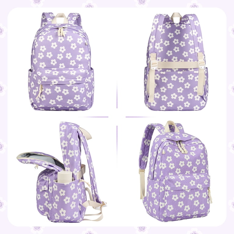 DAKIMOE School Backpack with Laptop Compartment, Purple Flower photo 5
