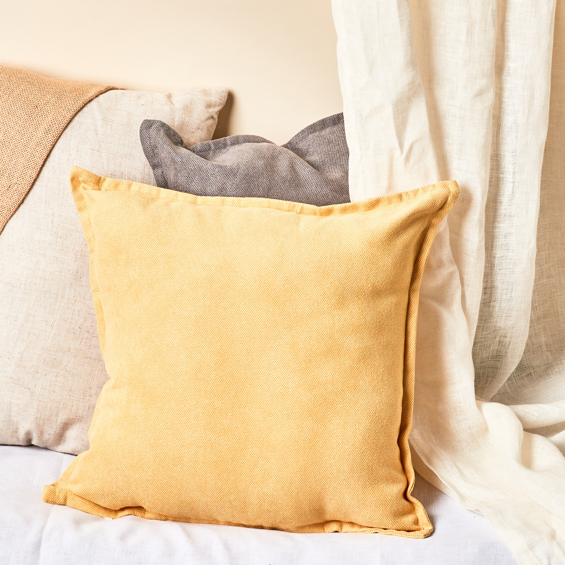 Mainstays Faux Suede Throw Pillow, Curry Yellow, 18x18 photo 2