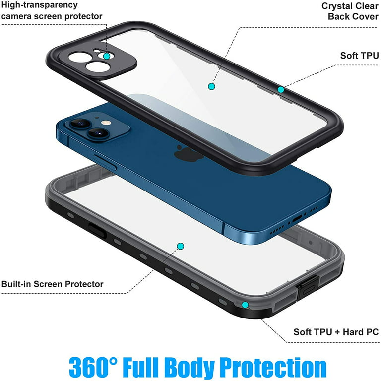 iPhone 12 Mini Waterproof Case, Shockproof Dustproof Snowproof Fully-Body  Protective Cover with Screen Protector Clear Back New Designed for iPhone  12