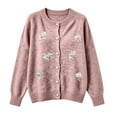 thumbnail image 4 of WCJM Women's Casual Outerwear Cardigan Long Sleeve Button Down Crewneck Knit Fall Top (Light Pink,L), 4 of 5