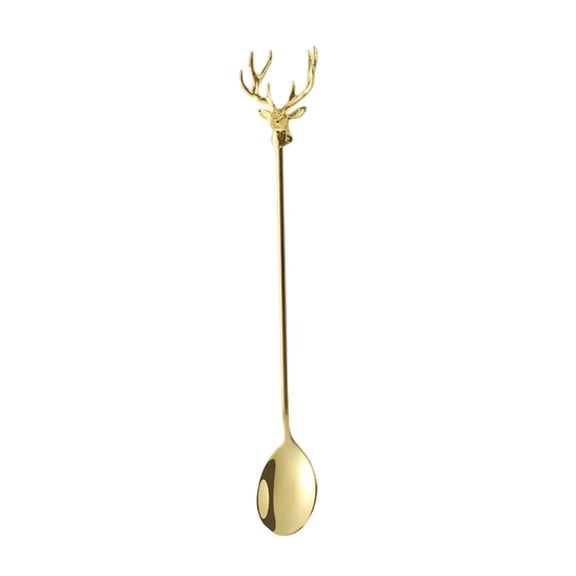 Gold Coffee Stirrer Spoon Deer Head Stainless Steel Gold Silver Long Handle Espresso Mixing Spoon Cocktail Bar Stir Stick Kitchen Decor Gold