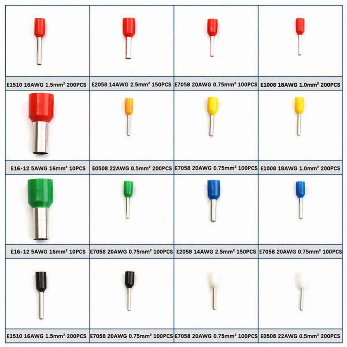 2120PCS Electrical Wire Connectors Cord Pin End Bootlace Ferrule Crimp Terminals