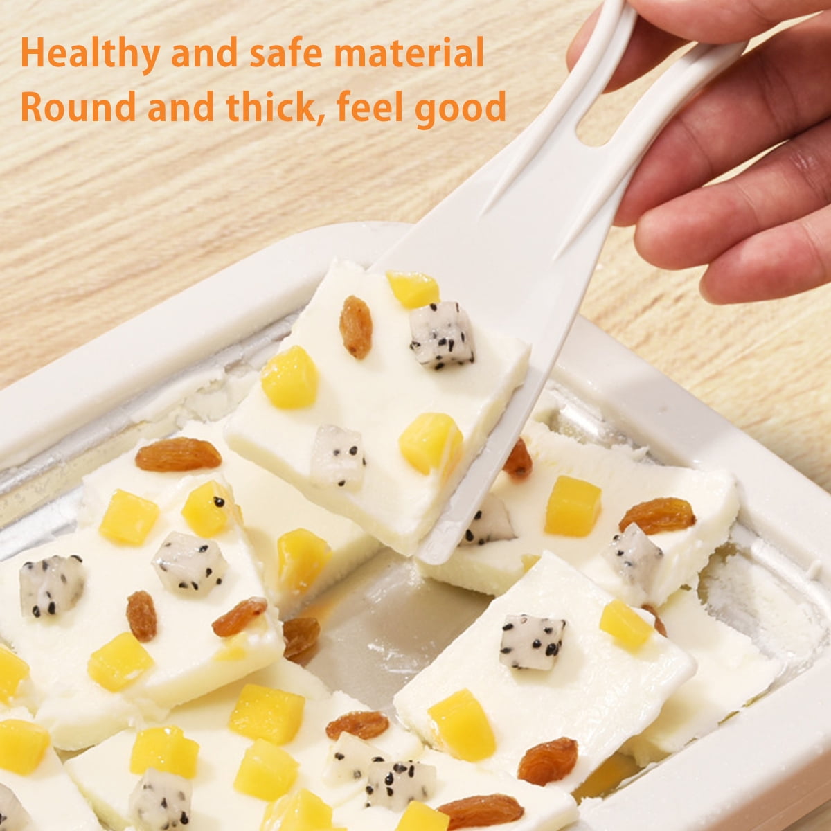 Rolled Ice Cream Maker Pan With 2 Scrapers Cold Sweet Fried Food Plate Frozen Yogurt Gelato DIY (white )