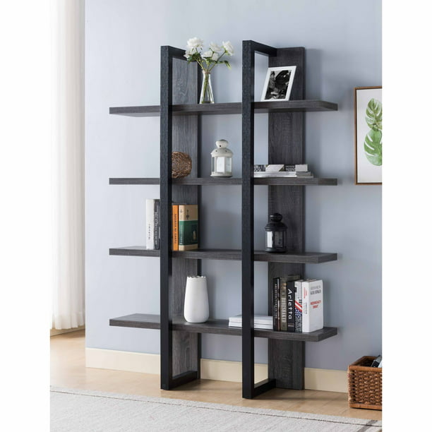 Mid Century Modern 4 Shelf Bookcase, Black Mid Century Modern Bookcase