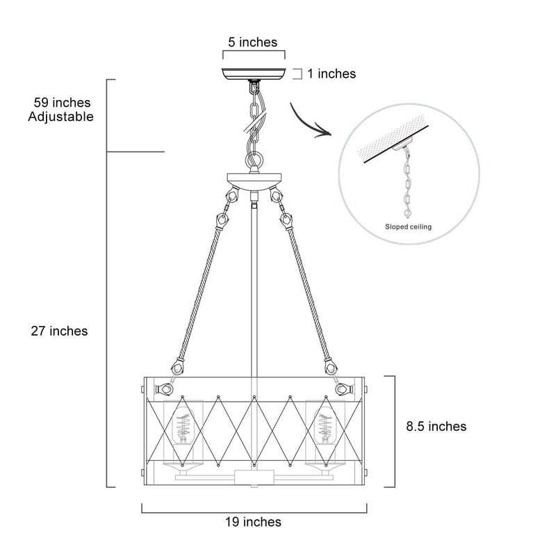 LNC 4-Light Farmhouse Drum Chandelier with Rope Accents and Clear Glass Shades in Wood and Black Finish