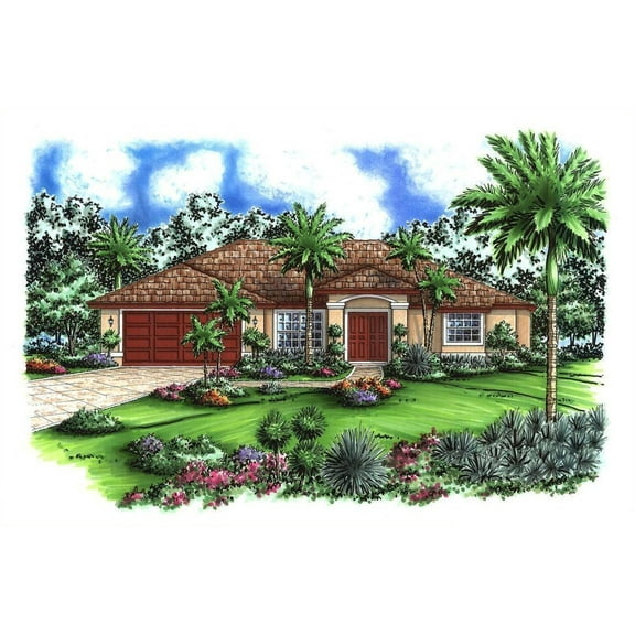 014-1565: CMU Mediterranean 3 Bed, 2 Bath Luxury Home Plan, 1565 Sq Ft: Full Blueprints with License to Build by Home Plan Marketplace - Lesuto