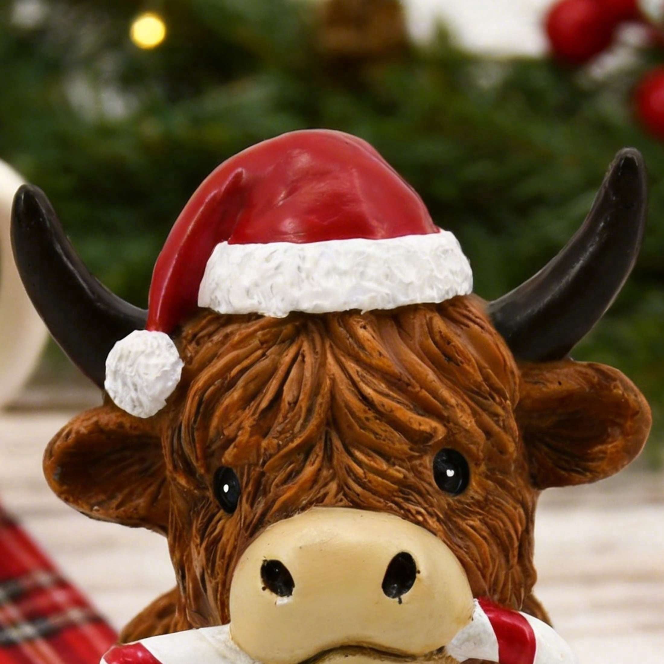 Highland Cow with Candy Cane Christmas Decoration, Brown, 4.3", by Holiday Time