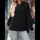 thumbnail image 5 of Sudadera con Capucha Extragrande para Mujer, Informal, de Larga, de Punto Gofre, con Cordón Ajustable, Abertura Lateral y Bolsillo. Negro M, 5 of 9